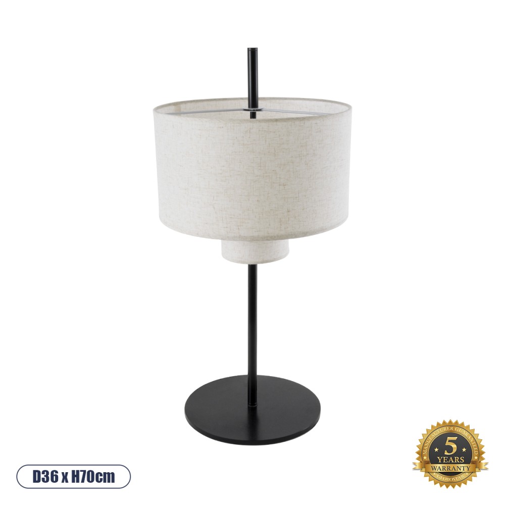 GloboStar® MARIGOLD 02227 Μοντέρνο Επιτραπέζιο Φωτιστικό Πορτατίφ Τρίφωτο 3 x E27 IP20 Μαύρο Μέταλλο με Μπεζ Ύφασμα - M36 x Π36 x Υ70cm
