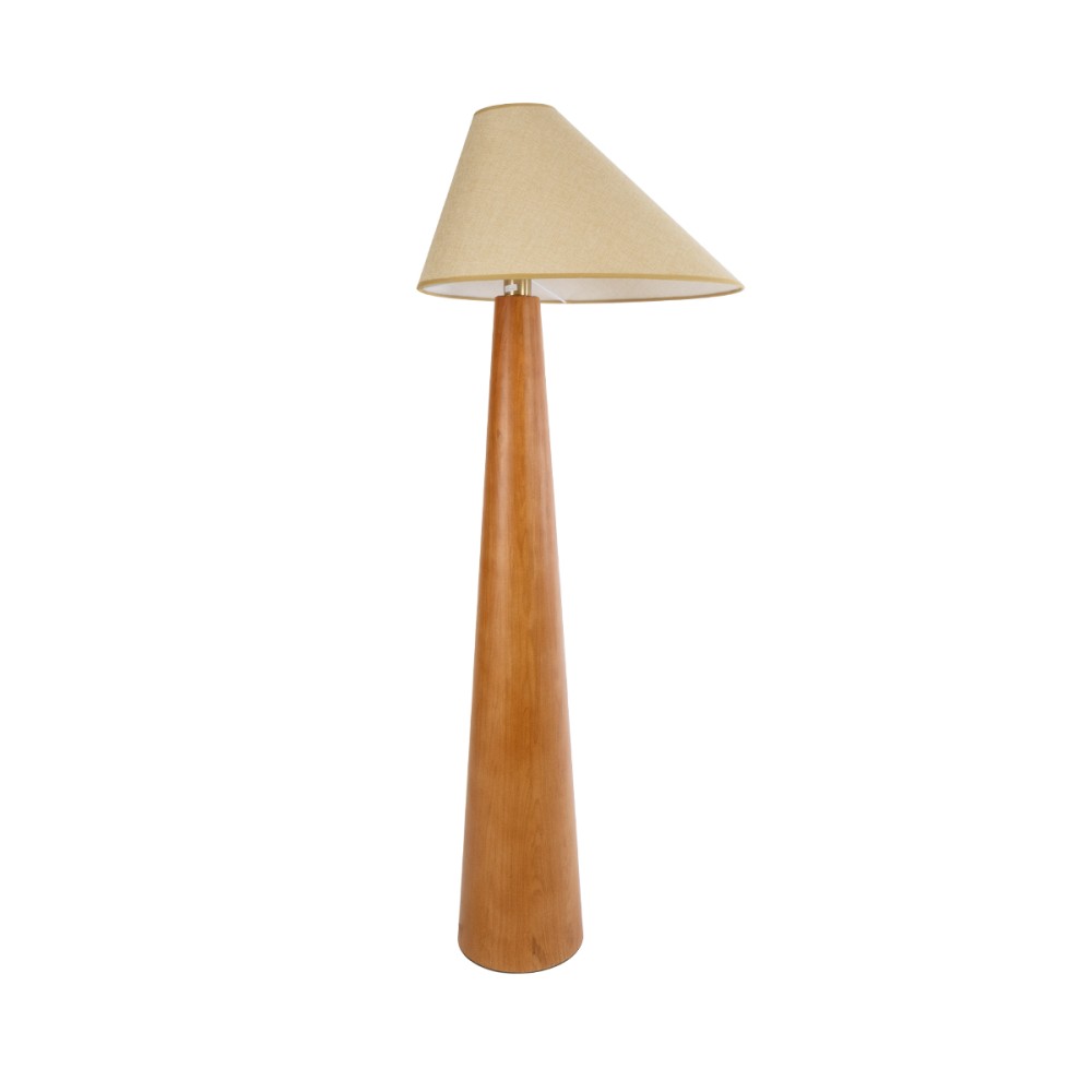 GloboStar® KAUAI 02230 Boho Επιδαπέδιο Φωτιστικό Μονόφωτο 1 x E27 IP20 Καφέ Ξύλο με Μπεζ Ύφασμα - Μ55 x Π42 x Υ145cm