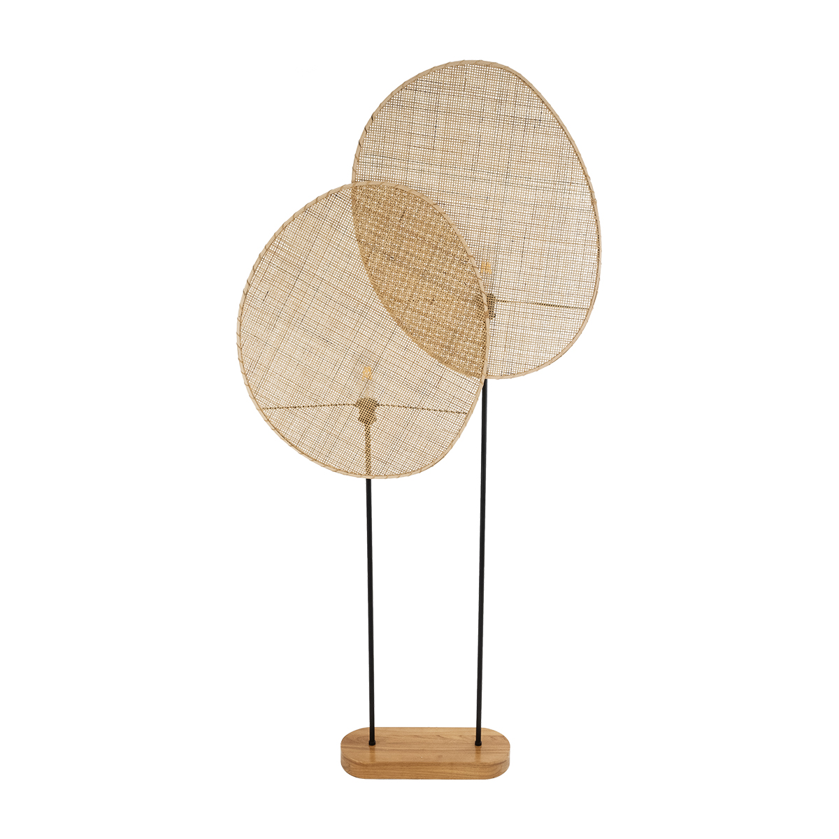 GloboStar® AZUL 02232 Boho Επιδαπέδιο Φωτιστικό Διφωτο 2 x E27 IP20 Μπεζ Ξύλο με Μαύρο Μέταλλο - Μ90 x Π17 x Υ170cm