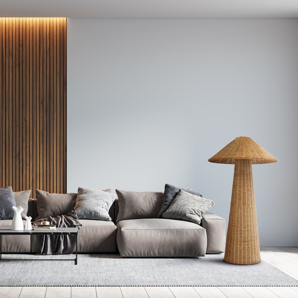 GloboStar® PERU 02235 Boho Επιδαπέδιο Φωτιστικό Μονόφωτο 1 x E27 IP20 Μπεζ Ξύλο - Μ73 x Π73 x Υ135cm