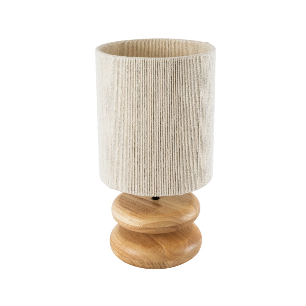 GloboStar® TUVALU 02236 Boho Επιτραπέζιο Φωτιστικό Πορτατίφ Μονόφωτο 1 x E27 IP20 Καφέ Ξύλο με Μπεζ Νήμα - Μ22 x Π22 x Υ42cm