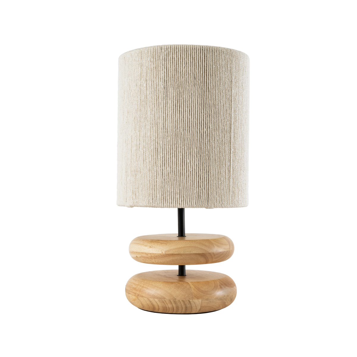 GloboStar® TUVALU 02236 Boho Επιτραπέζιο Φωτιστικό Μονόφωτο 1 x E27 IP20 Καφέ Ξύλο με Μπεζ Νήμα - Μ22 x Π22 x Υ42cm