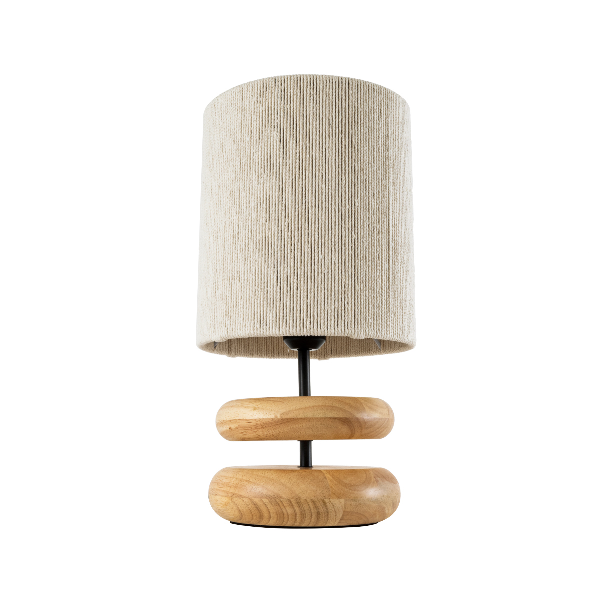 GloboStar® TUVALU 02236 Boho Επιτραπέζιο Φωτιστικό Μονόφωτο 1 x E27 IP20 Καφέ Ξύλο με Μπεζ Νήμα - Μ22 x Π22 x Υ42cm