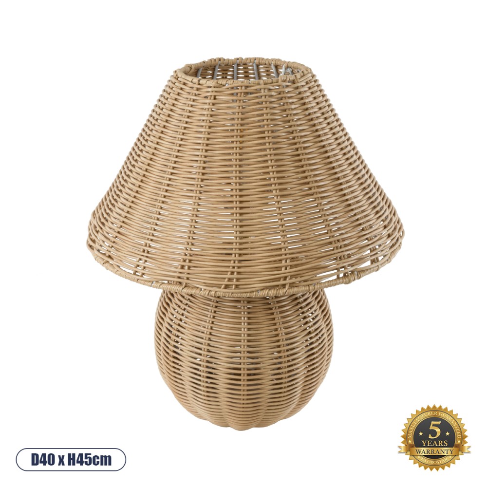 GloboStar® PERU 02239 Boho Επιτραπέζιο Φωτιστικό Πορτατίφ Μονόφωτο 1 x E27 IP20 Μπεζ Ξύλο - Μ40 x Π40 x Υ45cm
