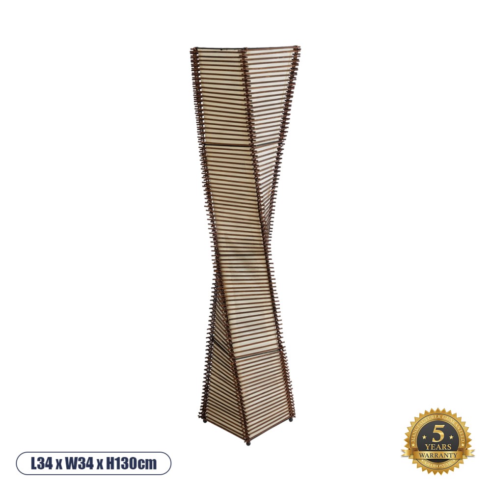 GloboStar® PALMA 02273 Boho Επιδαπέδιο Φωτιστικό Δίφωτο 2 x E27 IP20 Καφέ Ξύλο με Μπεζ Ύφασμα - Μ34 x Π34 x Υ130cm