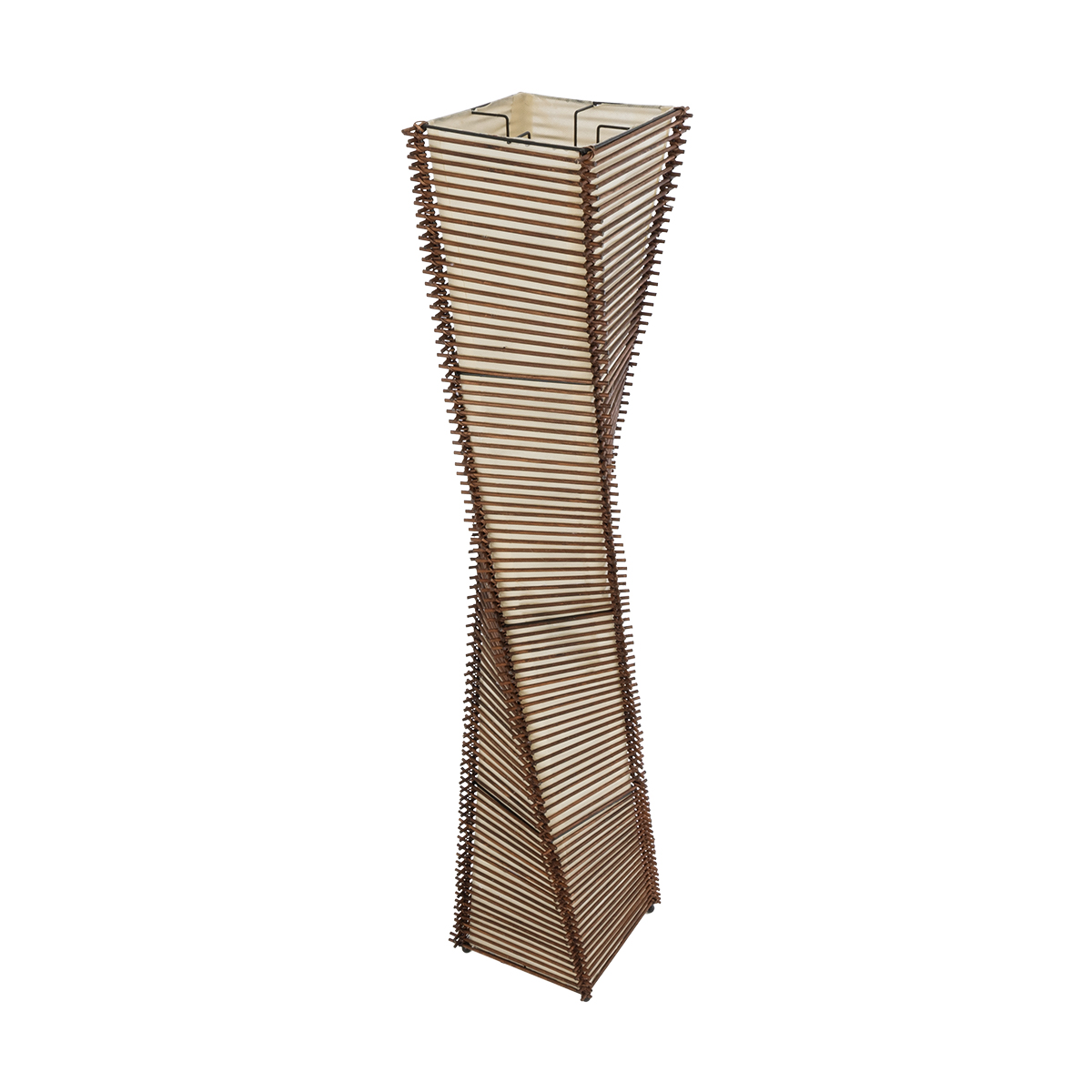 GloboStar® PALMA 02273 Boho Επιδαπέδιο Φωτιστικό Δίφωτο 2 x E27 IP20 Καφέ Ξύλο με Μπεζ Ύφασμα - Μ34 x Π34 x Υ130cm
