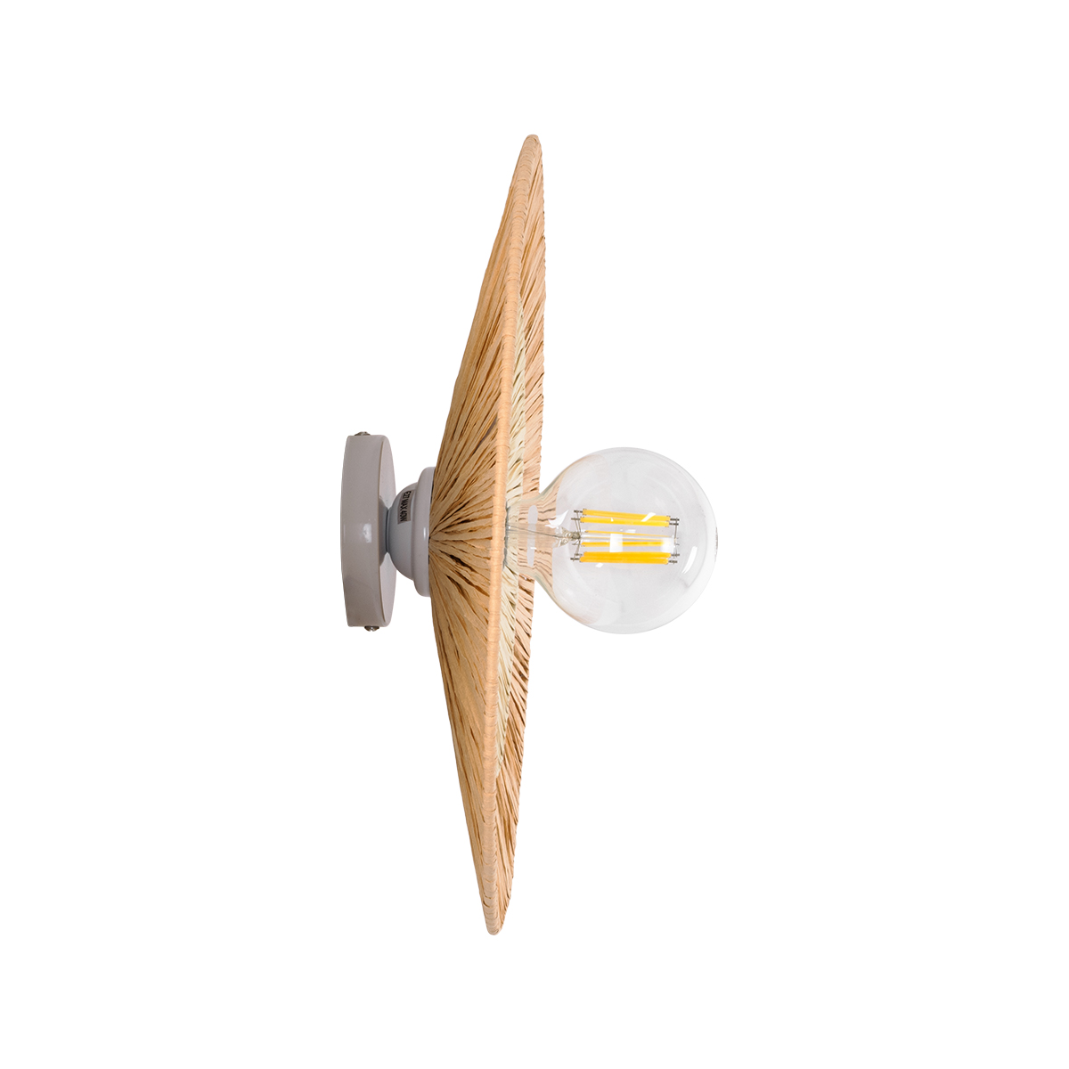 GloboStar® COLOMBO 02278 Boho Επιτοίχιο Φωτιστικό Απλίκα Μονόφωτο 1 x E27 IP20 Μπεζ Ράφια - Μ40 x Π40 x Υ9cm