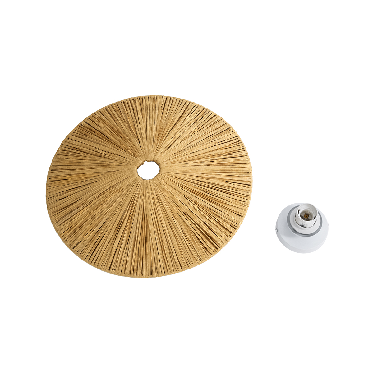 GloboStar® COLOMBO 02283 Boho Επιτοίχιο Φωτιστικό Απλίκα Μονόφωτο 1 x E27 IP20 Μπεζ Ράφια - Μ40 x Π40 x Υ9cm