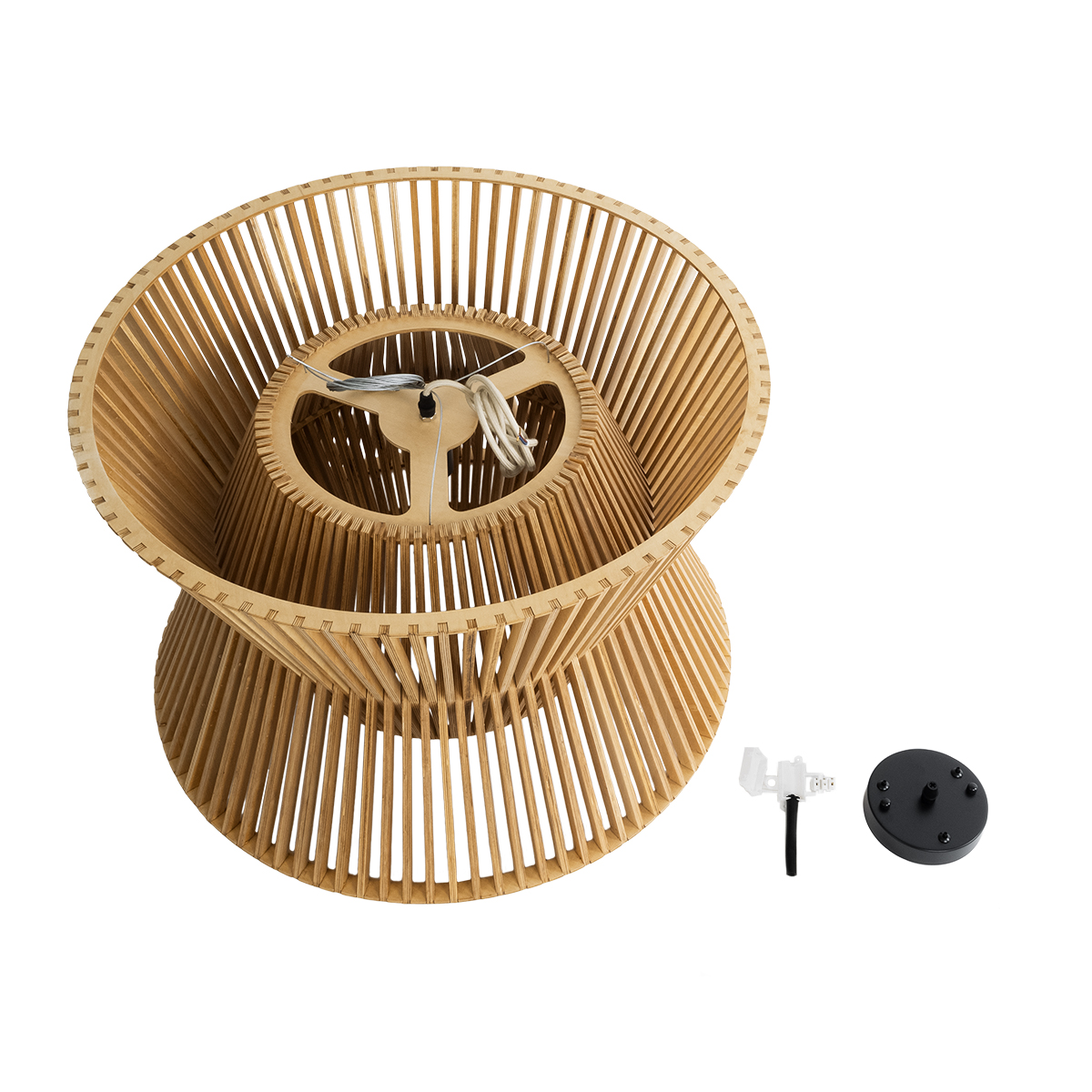 GloboStar® BIMINI 02288 Boho Κρεμαστό Φωτιστικό Πλέγμα Μονόφωτο 1 x E27 IP20 Καφέ Ξύλο - Μ60 x Π60 x Υ40cm