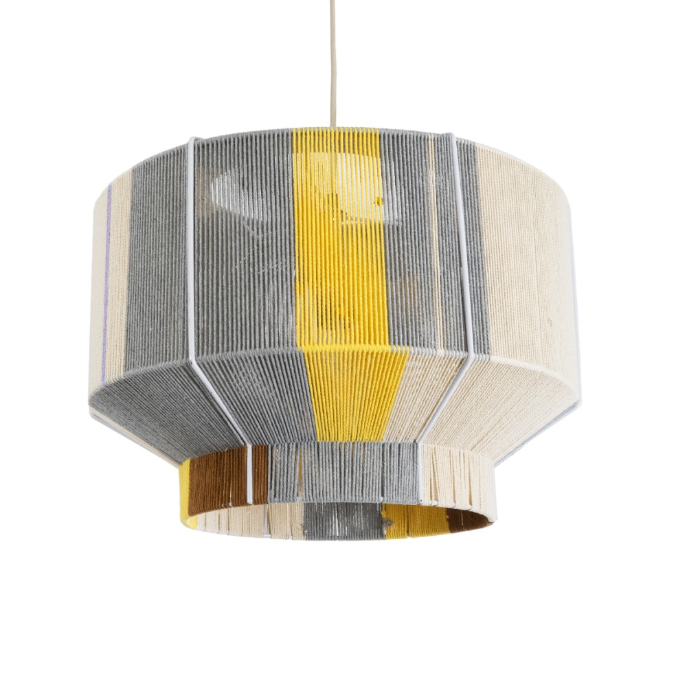 GloboStar® SALERNO 02290 Boho Κρεμαστό Φωτιστικό Καπέλο Μονόφωτο 1 x E27 IP20 Πολύχρωμο Βαμβακερό Νήμα - Μ50 x Π50 x Υ35cm