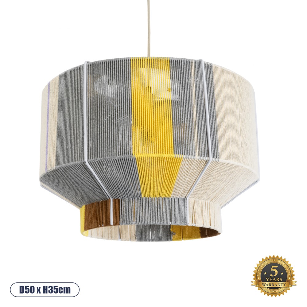 GloboStar® SALERNO 02290 Boho Κρεμαστό Φωτιστικό Καπέλο Μονόφωτο 1 x E27 IP20 Πολύχρωμο Βαμβακερό Νήμα - Μ50 x Π50 x Υ35cm