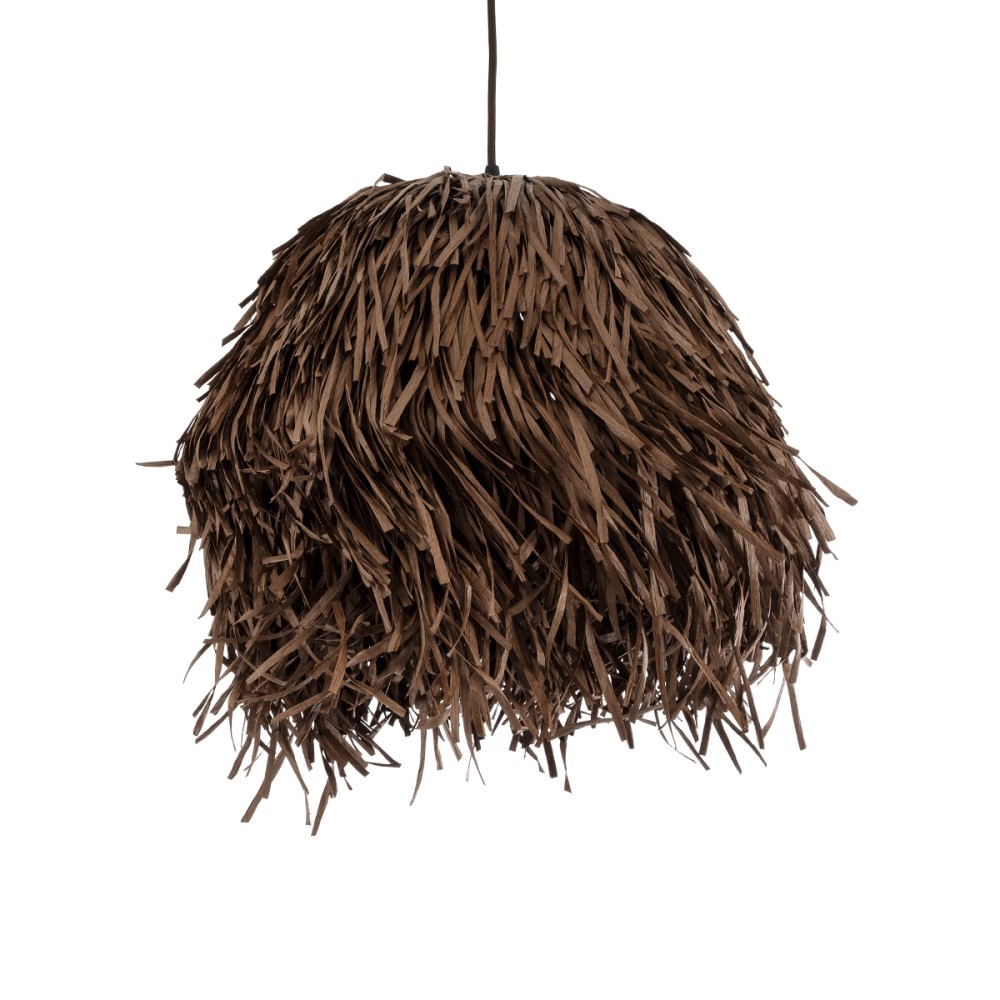 GloboStar® GUADELOUPE 02293 Boho Κρεμαστό Φωτιστικό Καμπάνα Μονόφωτο 1 x E27 IP20 Καφέ Raffia - Μ50 x Π50 x Υ40cm
