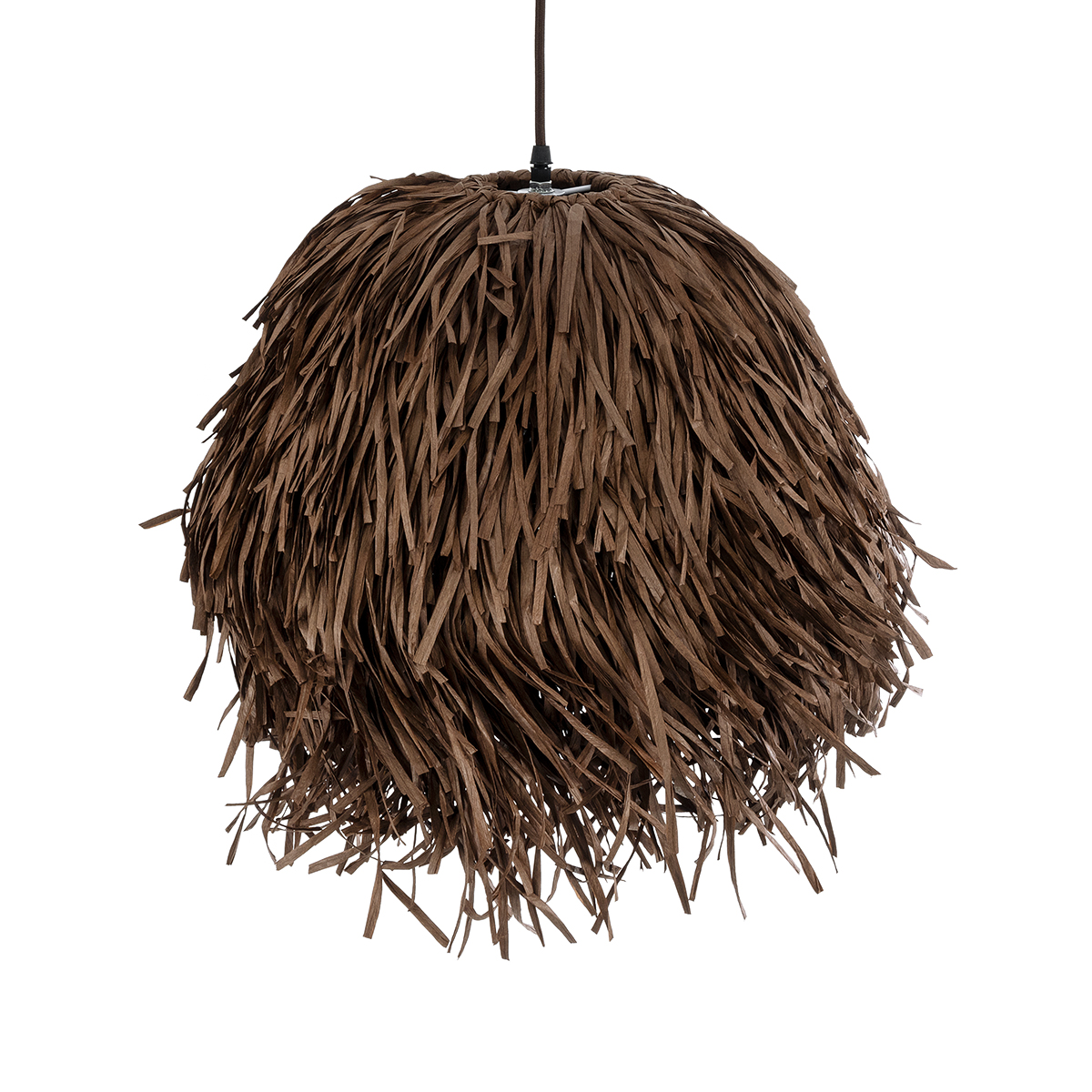 GloboStar® GUADELOUPE 02293 Boho Κρεμαστό Φωτιστικό Πλέγμα Μονόφωτο 1 x E27 IP20 Καφέ Ράφια - Μ50 x Π50 x Υ40cm