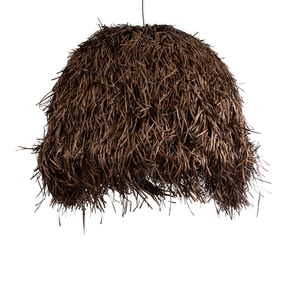 GloboStar® GUADELOUPE 02295 Boho Κρεμαστό Φωτιστικό Καμπάνα Μονόφωτο 1 x E27 IP20 Καφέ Raffia - Μ120 x Π120 x Υ100cm