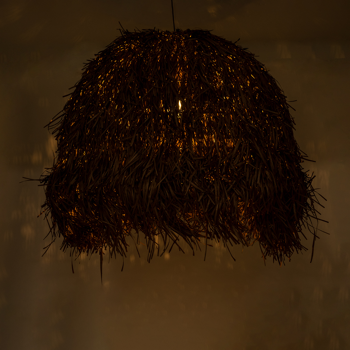 GloboStar® GUADELOUPE 02295 Boho Κρεμαστό Φωτιστικό Καμπάνα Μονόφωτο 1 x E27 IP20 Καφέ Ράφια - Μ120 x Π120 x Υ100cm