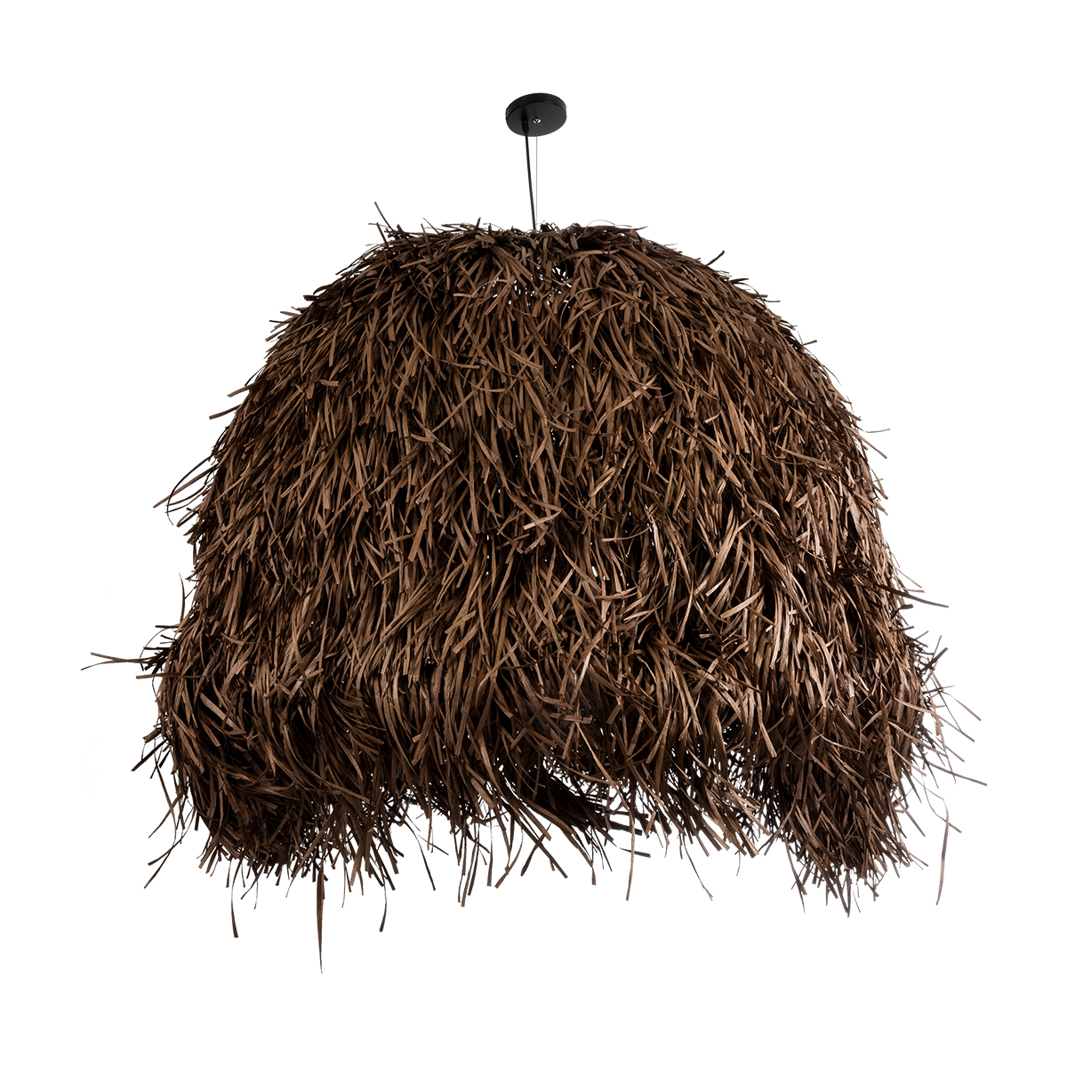 GloboStar® GUADELOUPE 02295 Boho Κρεμαστό Φωτιστικό Καμπάνα Μονόφωτο 1 x E27 IP20 Καφέ Ράφια - Μ120 x Π120 x Υ100cm