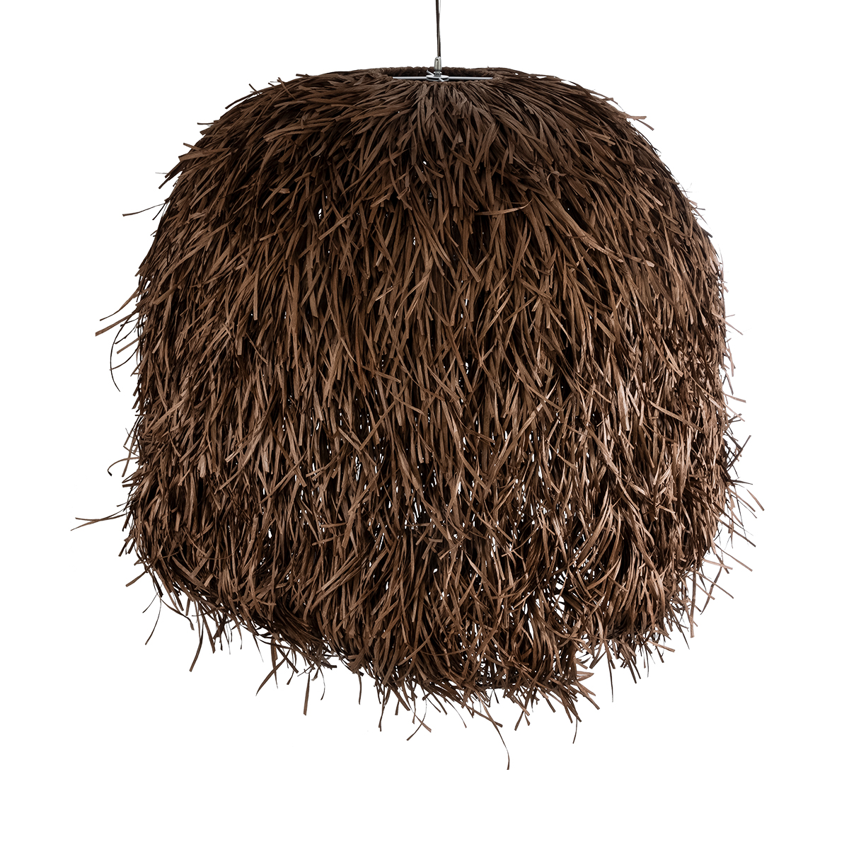 GloboStar® GUADELOUPE 02295 Boho Κρεμαστό Φωτιστικό Καμπάνα Μονόφωτο 1 x E27 IP20 Καφέ Ράφια - Μ120 x Π120 x Υ100cm