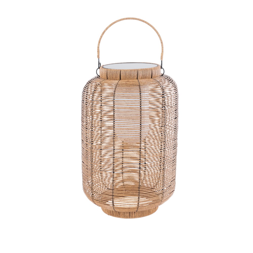 GLOBOSTAR® GRAMBIAN 02304 Boho Επιδαπέδιο Φωτιστικό LED 5W 200lm 180° με Φωτοβολταϊκό Panel 3.6V 0.1W με Αισθητήρα Ημέρας/Νύχτας Αδιάβροχο IP65 Θερμό Λευκό 2700K - Μπεζ - Μ30 x Π30 x Υ48cm - 2 Χρόνια Εγγύηση