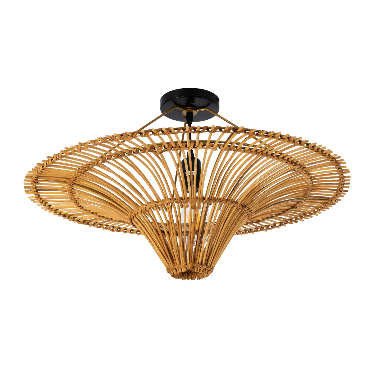 GloboStar® PALERMO 02308 Boho Φωτιστικό Οροφής Πλέγμα Μονόφωτο 1 x E27 IP20 Καφέ Ξύλο - Μ60 x Π60 x Υ36cm