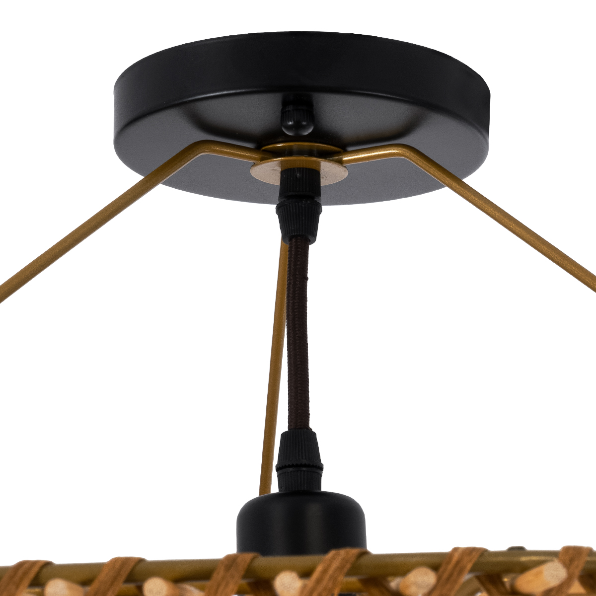 GloboStar® PALERMO 02308 Boho Φωτιστικό Οροφής Πλέγμα Μονόφωτο 1 x E27 IP20 Καφέ Ξύλο - Μ60 x Π60 x Υ36cm