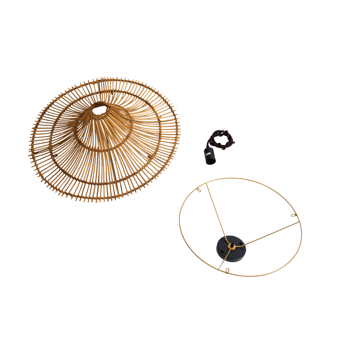GloboStar® PALERMO 02308 Boho Φωτιστικό Οροφής Πλέγμα Μονόφωτο 1 x E27 IP20 Καφέ Ξύλο - Μ60 x Π60 x Υ36cm