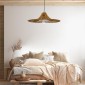 GloboStar® PALERMO 02310 Boho Κρεμαστό Φωτιστικό Πλέγμα Μονόφωτο 1 x E27 IP20 Καφέ Ξύλο - Μ60 x Π60 x Υ18cm