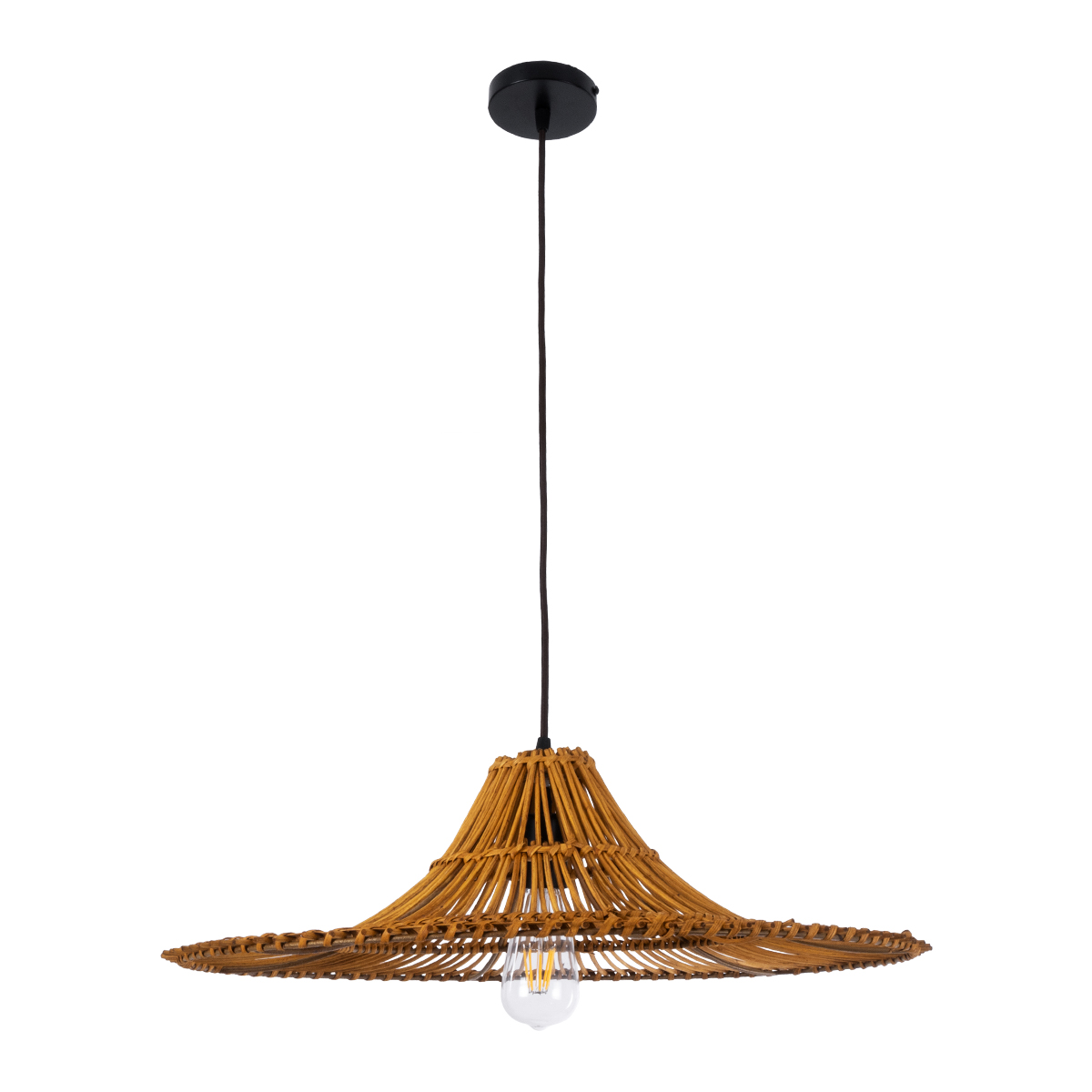 GloboStar® PALERMO 02310 Boho Κρεμαστό Φωτιστικό Πλέγμα Μονόφωτο 1 x E27 IP20 Καφέ Ξύλο - Μ60 x Π60 x Υ18cm