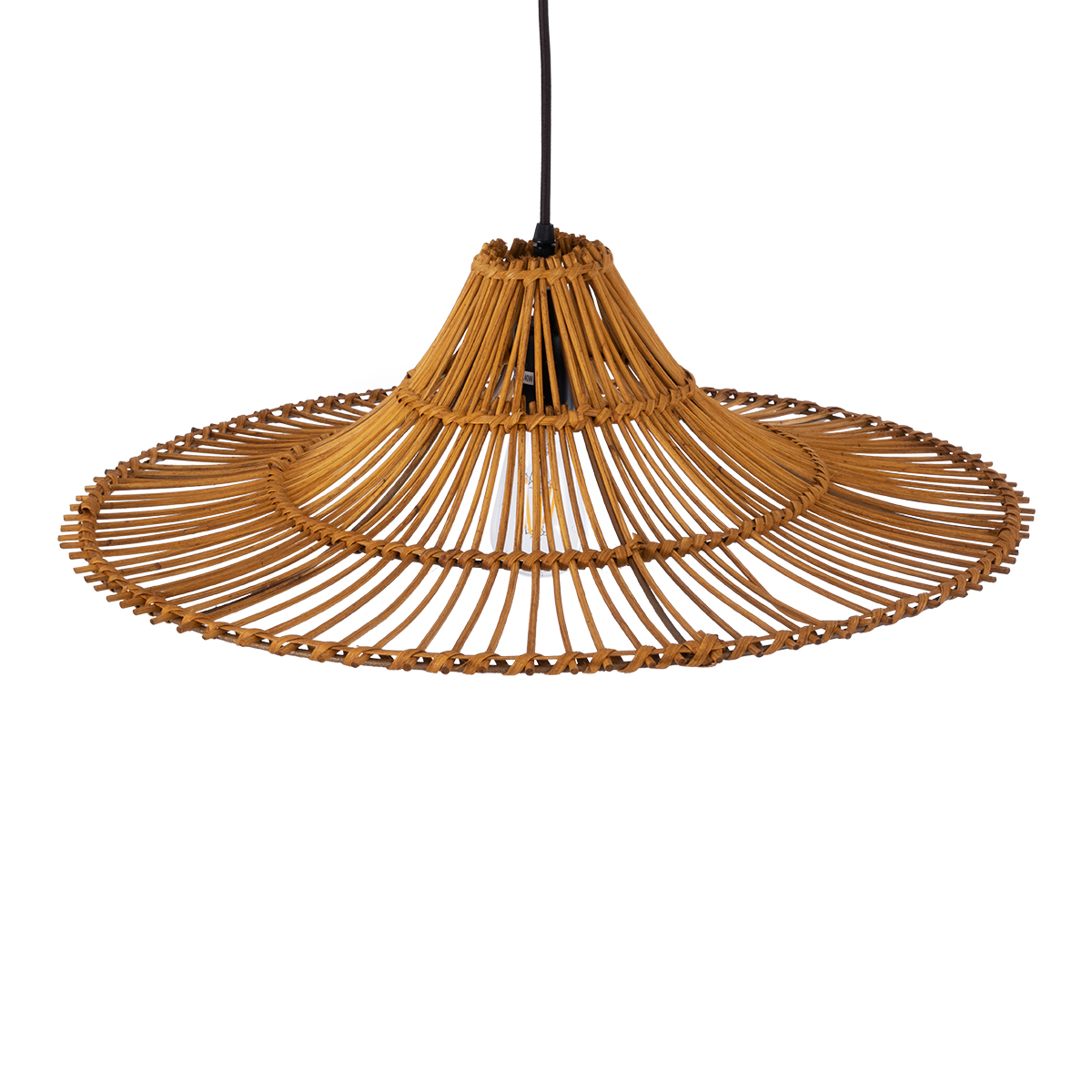 GloboStar® PALERMO 02310 Boho Κρεμαστό Φωτιστικό Πλέγμα Μονόφωτο 1 x E27 IP20 Καφέ Ξύλο - Μ60 x Π60 x Υ18cm