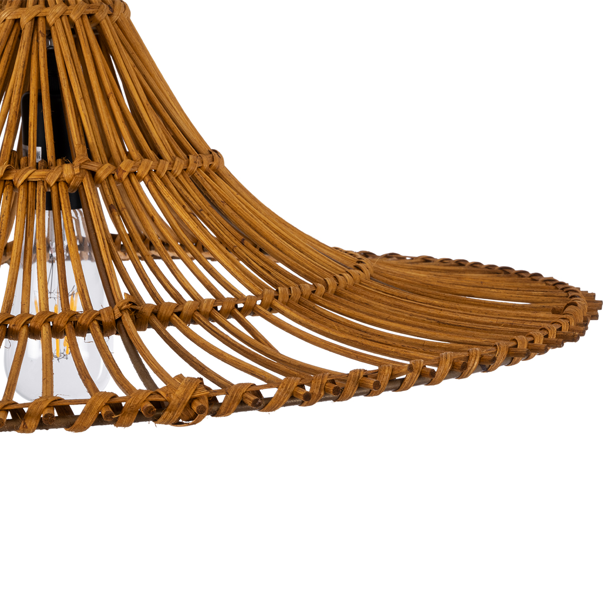 GloboStar® PALERMO 02310 Boho Κρεμαστό Φωτιστικό Πλέγμα Μονόφωτο 1 x E27 IP20 Καφέ Ξύλο - Μ60 x Π60 x Υ18cm