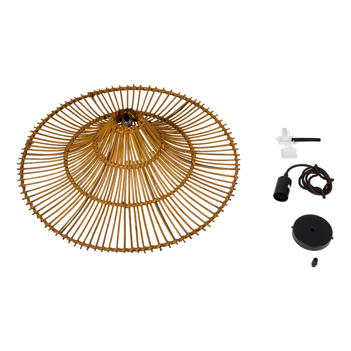 GloboStar® PALERMO 02310 Boho Κρεμαστό Φωτιστικό Πλέγμα Μονόφωτο 1 x E27 IP20 Καφέ Ξύλο - Μ60 x Π60 x Υ18cm