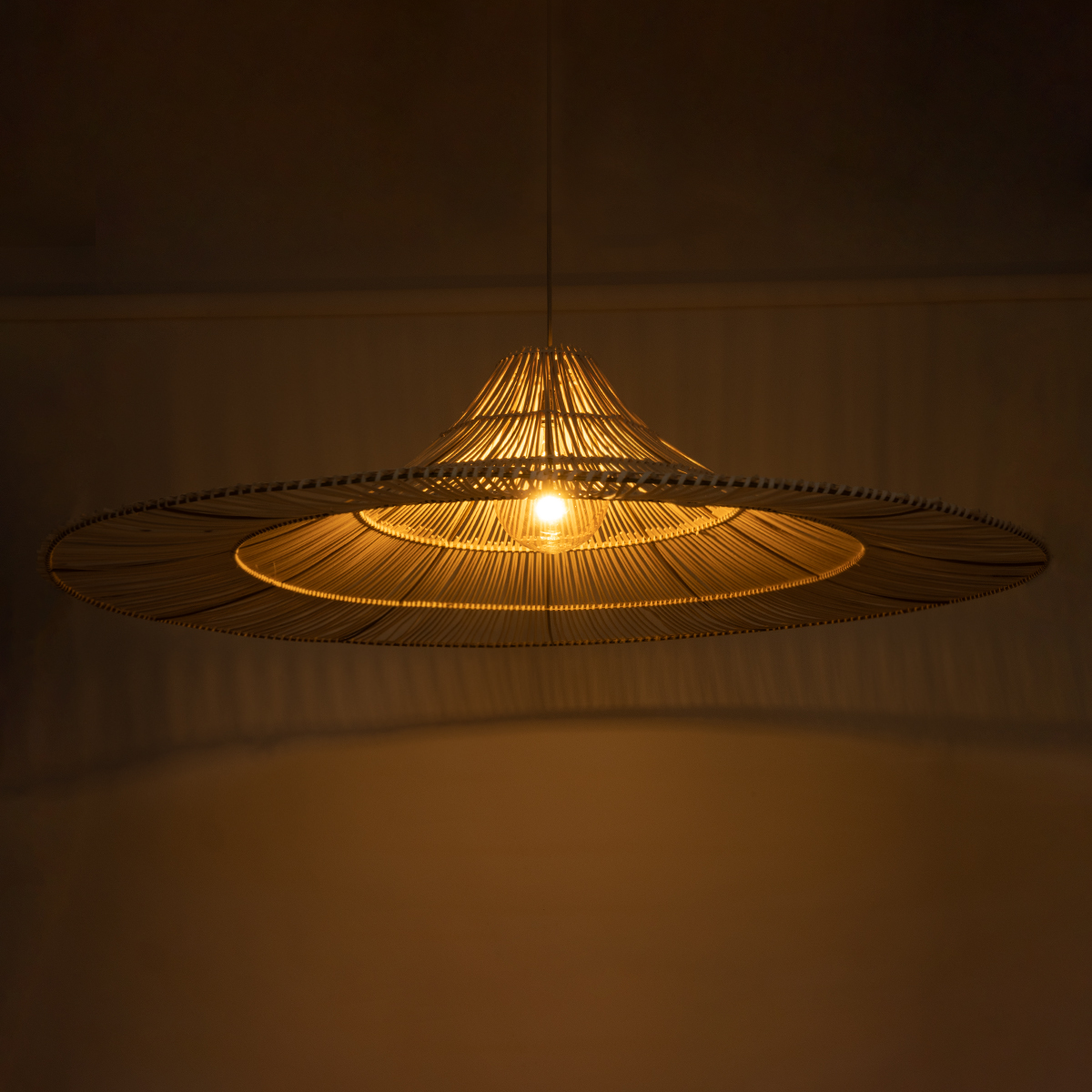 GloboStar® PALERMO 02311 Boho Κρεμαστό Φωτιστικό Πλέγμα Μονόφωτο 1 x E27 IP20 Μπεζ Ξύλο - Μ160 x Π160 x Υ45cm