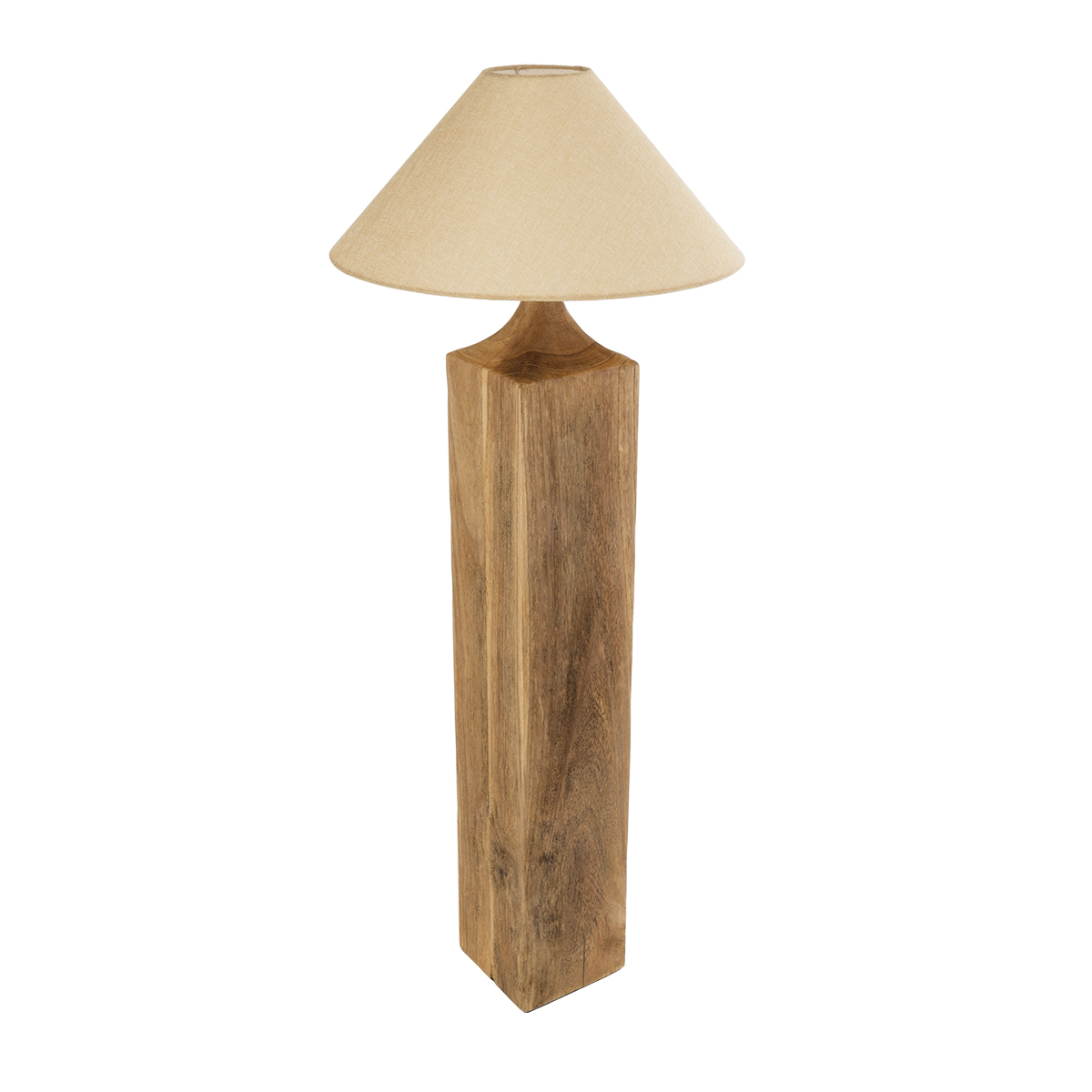 GloboStar® LAFRONTERA 02314 Boho Επιδαπέδιο Φωτιστικό Μονόφωτο 1 x E27 IP20 Καφέ Ξύλο με Μπεζ Ύφασμα - Μ55 x Π55 x Υ140cm