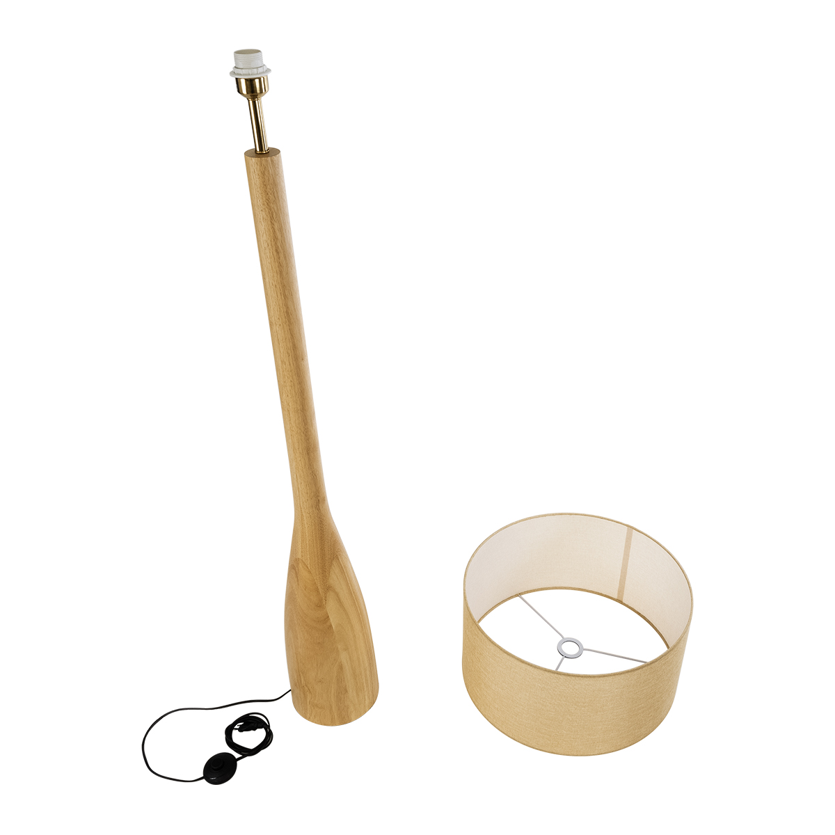 GloboStar® BERKBAY 02318 Boho Επιδαπέδιο Φωτιστικό Μονόφωτο 1 x E27 IP20 Μπεζ Ξύλο με Μπεζ Ύφασμα - Μ50 x Π50 x Υ150cm