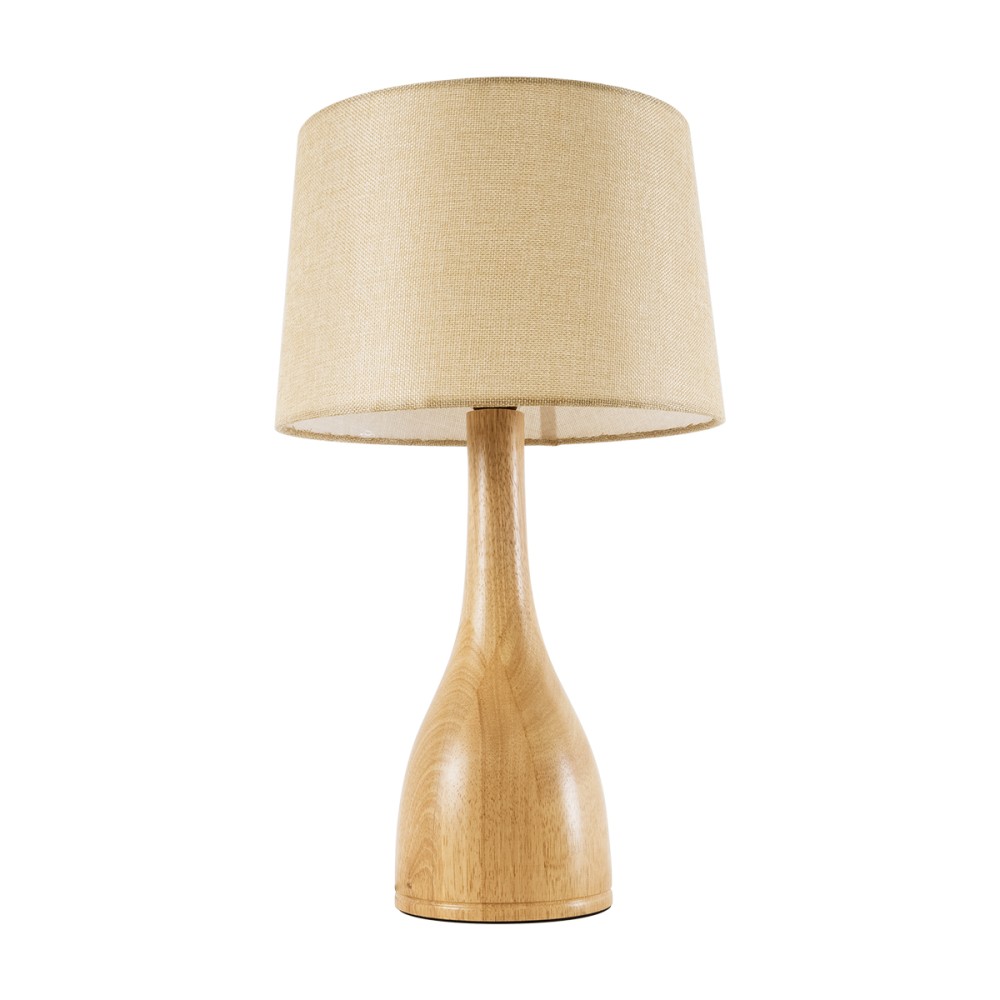 GloboStar® BERKBAY 02319 Boho Επιτραπέζιο Φωτιστικό Πορτατίφ Μονόφωτο 1 x E27 IP20 Μπεζ Ξύλο με Μπεζ Ύφασμα - Μ32 x Π32 x Υ55cm