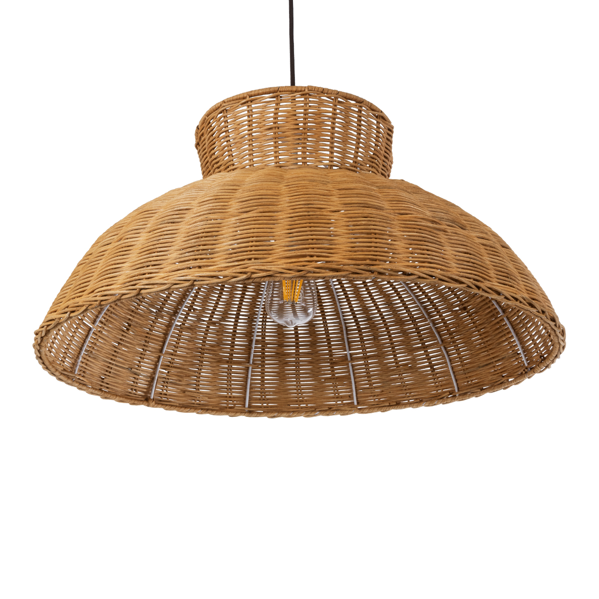 GloboStar® MALABO 02328 Boho Κρεμαστό Φωτιστικό Πλέγμα Μονόφωτο 1 x E27 IP20 Καφέ Ξύλο - Μ60 x Π60 x Υ31cm