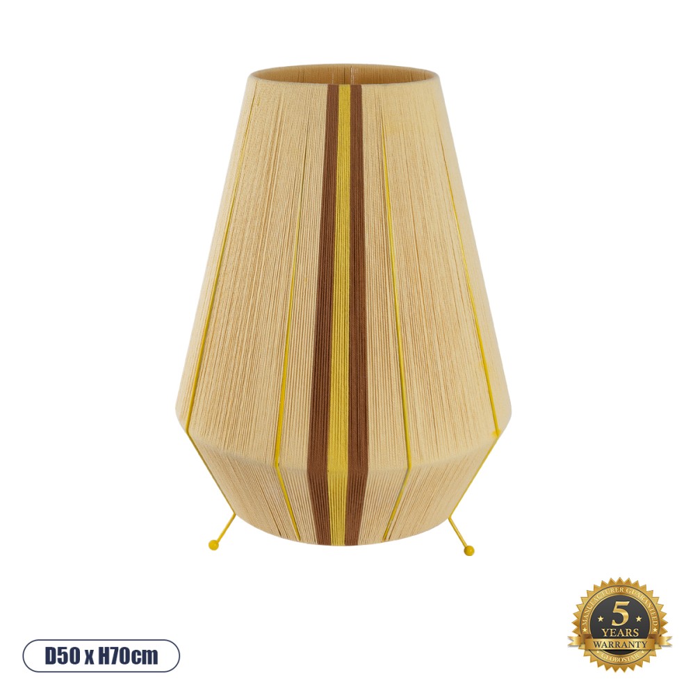 GloboStar® SALERNO 02331 Boho Επιδαπέδιο Φωτιστικό Μονόφωτο 1 x E27 IP20 Μπεζ, Καφε & Κίτρινο Νήμα - Μ50 x Π50 x Υ70cm