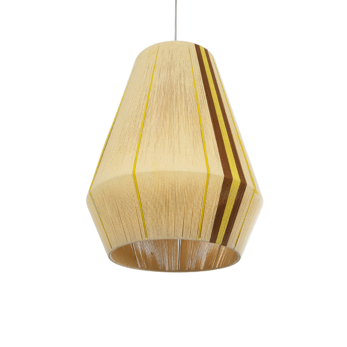 GloboStar® SALERNO 02334 Boho Κρεμαστό Φωτιστικό Πλέγμα Μονόφωτο 1 x E27 IP20 Μπεζ, Καφέ & Κίτρινο Σχοινί - Μ50 x Π50 x Υ60cm