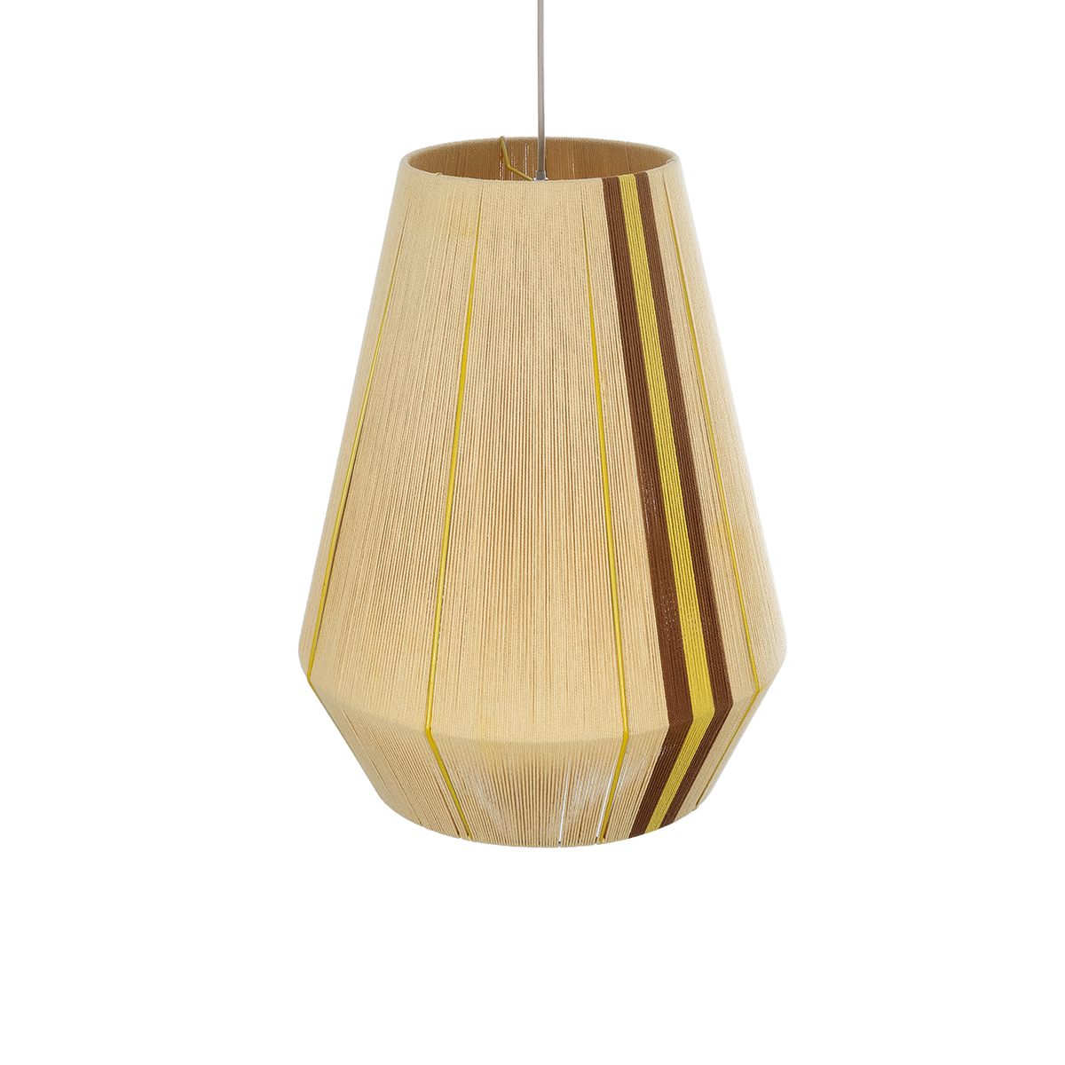 GloboStar® SALERNO 02334 Boho Κρεμαστό Φωτιστικό Πλέγμα Μονόφωτο 1 x E27 IP20 Μπεζ, Καφέ & Κίτρινο Σχοινί - Μ50 x Π50 x Υ60cm