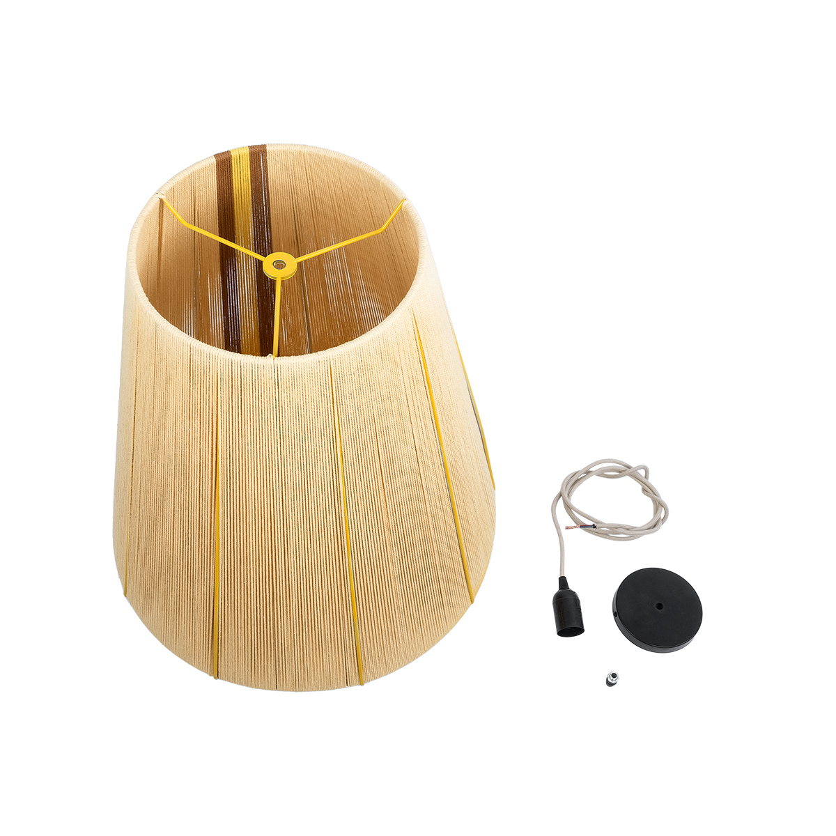 GloboStar® SALERNO 02334 Boho Κρεμαστό Φωτιστικό Πλέγμα Μονόφωτο 1 x E27 IP20 Μπεζ, Καφέ & Κίτρινο Σχοινί - Μ50 x Π50 x Υ60cm