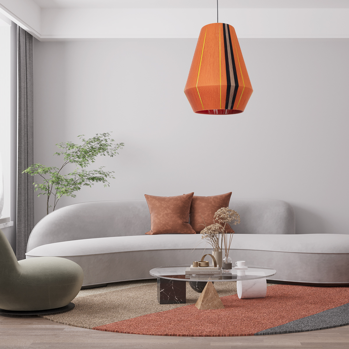 GloboStar® SALERNO 02337 Boho Κρεμαστό Φωτιστικό Πλέγμα Μονόφωτο 1 x E27 IP20 Πολύχρωμο Σχοινί - Μ50 x Π50 x Υ60cm