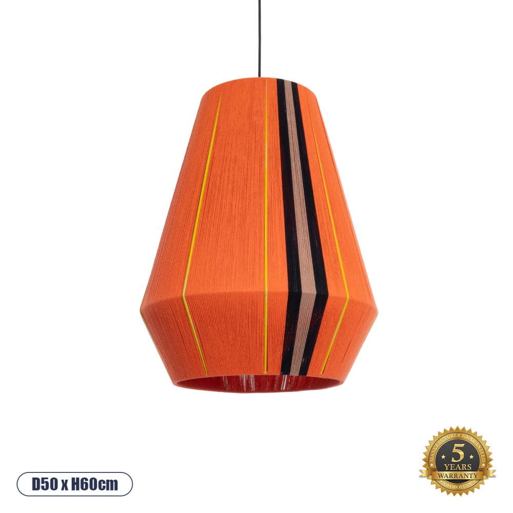 GloboStar® SALERNO 02337 Boho Κρεμαστό Φωτιστικό Πλέγμα Μονόφωτο 1 x E27 IP20 Πολύχρωμο Σχοινί - Μ50 x Π50 x Υ60cm