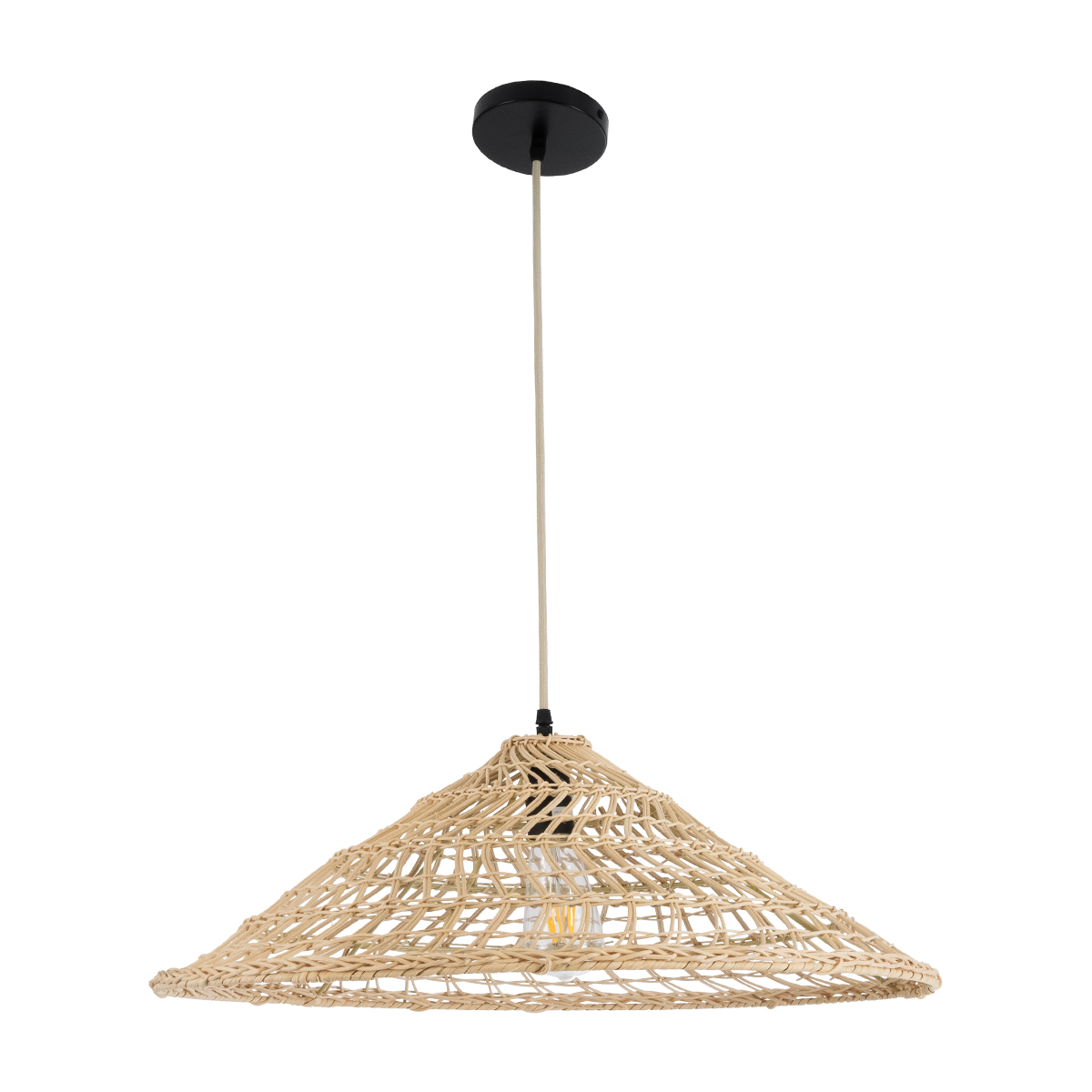 GloboStar® KAIA 02346 Boho Κρεμαστό Φωτιστικό Καμπάνα Μονόφωτο 1 x E27 IP20 Μπεζ Ξύλο - Μ60 x Π60 x Υ20cm