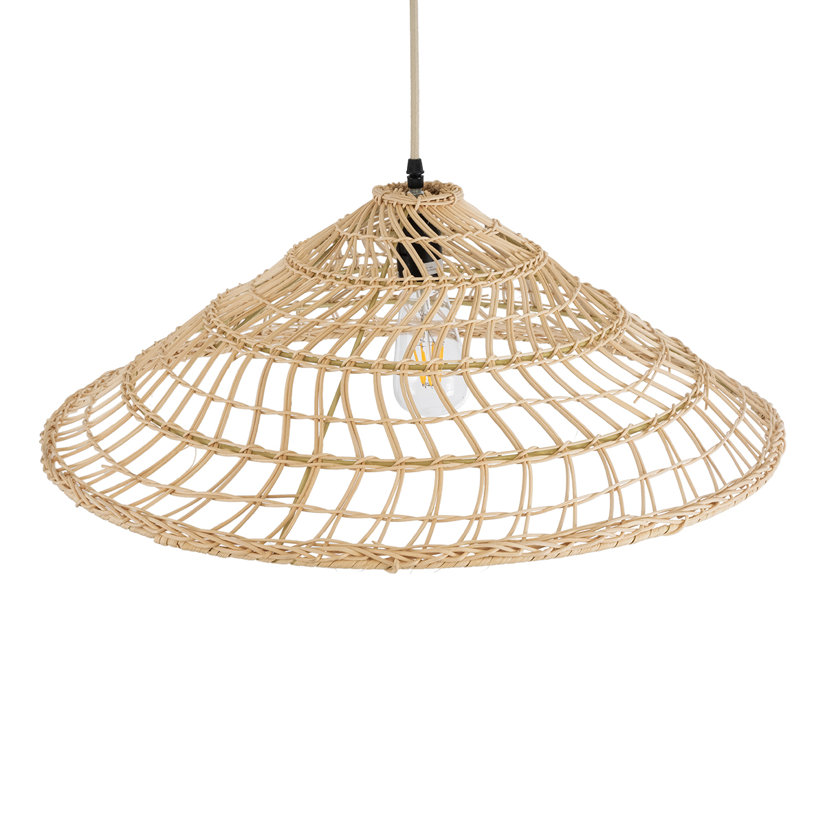 GloboStar® KAIA 02346 Boho Κρεμαστό Φωτιστικό Καμπάνα Μονόφωτο 1 x E27 IP20 Μπεζ Ξύλο - Μ60 x Π60 x Υ20cm
