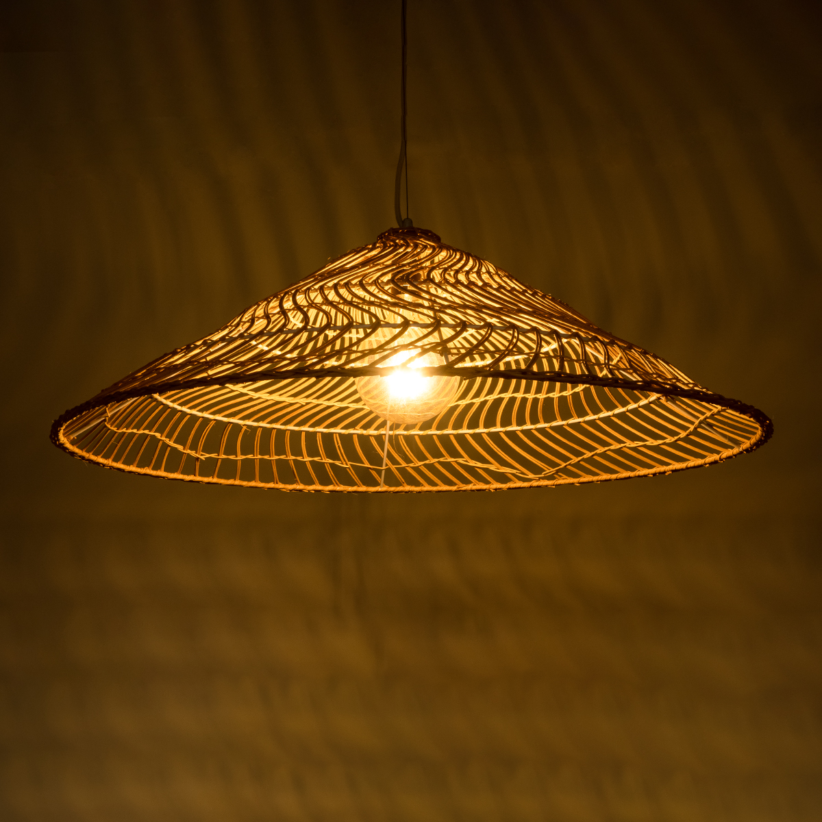 GloboStar® KAIA 02347 Boho Κρεμαστό Φωτιστικό Καμπάνα Μονόφωτο 1 x E27 IP20 Μπεζ Ξύλο - Μ80 x Π80 x Υ26cm