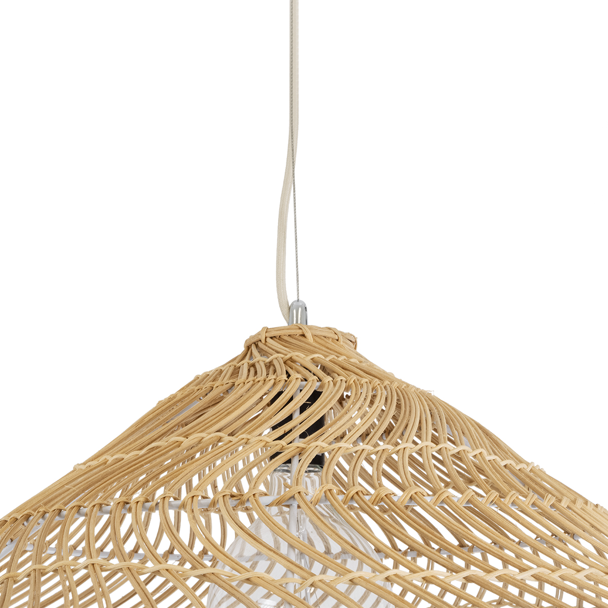 GloboStar® KAIA 02347 Boho Κρεμαστό Φωτιστικό Καμπάνα Μονόφωτο 1 x E27 IP20 Μπεζ Ξύλο - Μ80 x Π80 x Υ26cm