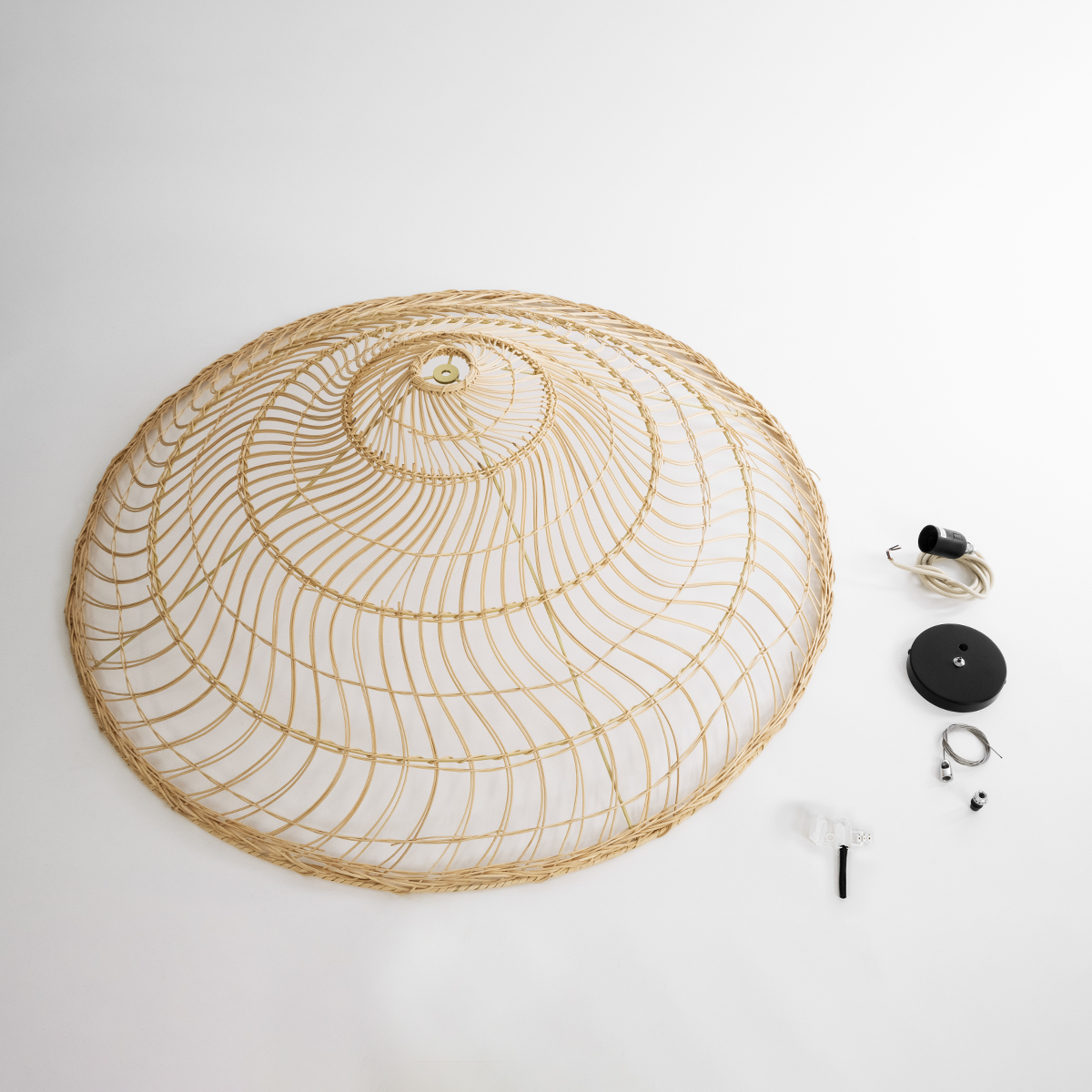 GloboStar® KAIA 02348 Boho Κρεμαστό Φωτιστικό Καμπάνα Μονόφωτο 1 x E27 IP20 Μπεζ Ξύλο - Μ100 x Π100 x Υ30cm