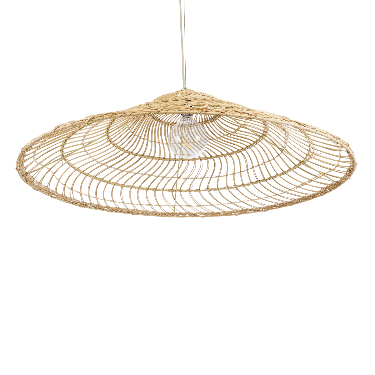 GloboStar® KAIA 02348 Boho Κρεμαστό Φωτιστικό Καμπάνα Μονόφωτο 1 x E27 IP20 Μπεζ Ξύλο - Μ100 x Π100 x Υ30cm