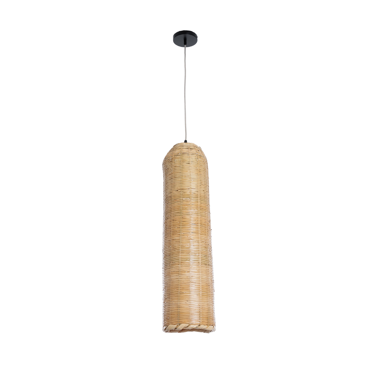 GloboStar® WAIKIKI 02349 Boho Κρεμαστό Φωτιστικό Πλέγμα Μονόφωτο 1 x E27 IP20 Μπεζ Ξύλο - Μ20 x Π20 x Υ80cm