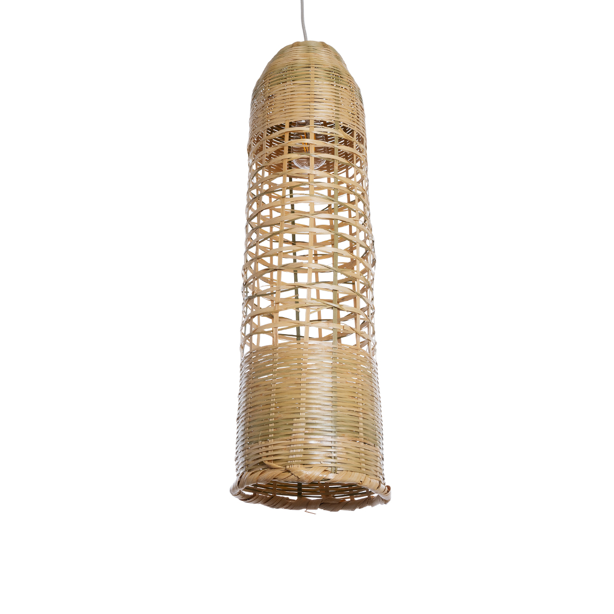 GloboStar® WAIKIKI 02350 Boho Κρεμαστό Φωτιστικό Πλέγμα Μονόφωτο 1 x E27 IP20 Μπεζ Ξύλο - Μ20 x Π20 x Υ80cm