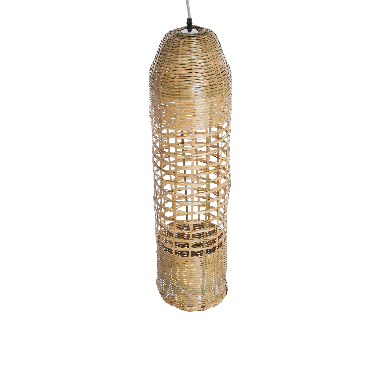 GloboStar® WAIKIKI 02350 Boho Κρεμαστό Φωτιστικό Πλέγμα Μονόφωτο 1 x E27 IP20 Μπεζ Ξύλο - Μ20 x Π20 x Υ80cm